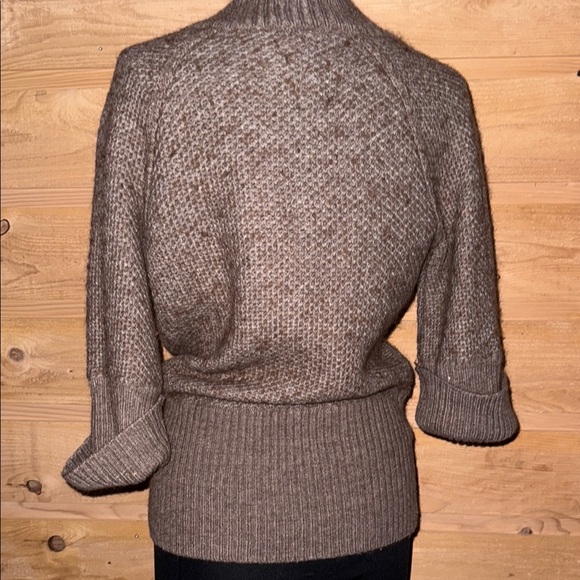 LOFT Brown V-Neck cross over front Sweater Ribbed Knit alpaca / wool blend Med - Picture 4 of 14